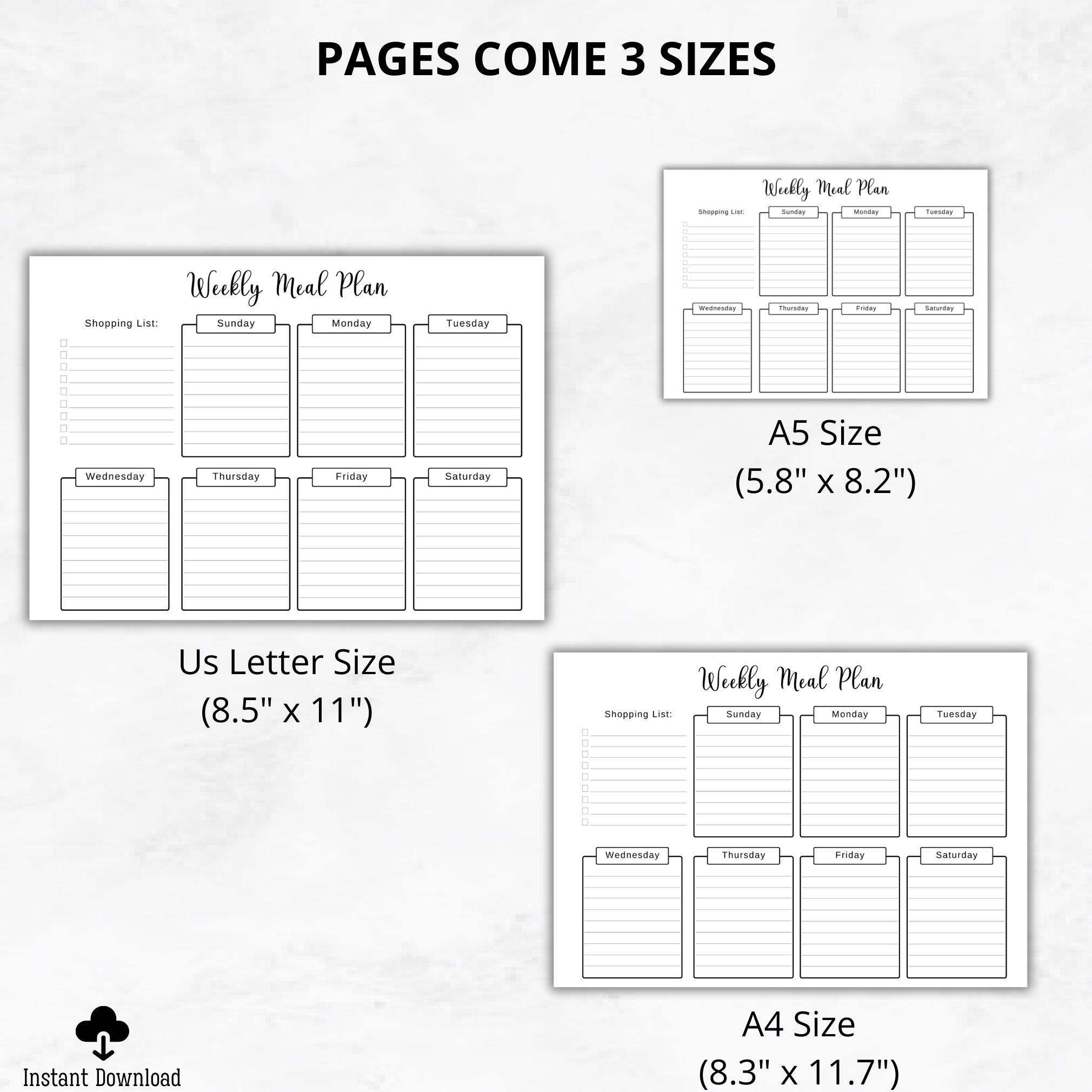 Weekly Meal Planner Printable, A4 A5 US Letter Sizes, Meal Planning ...