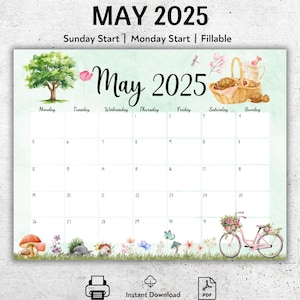 EDITABLE May 2025 Calendar, Colorful Flowers, Beautiful Spring, Printable May 2025 Calendar, Fillable Planner, Kids Weekly Schedule, PDF