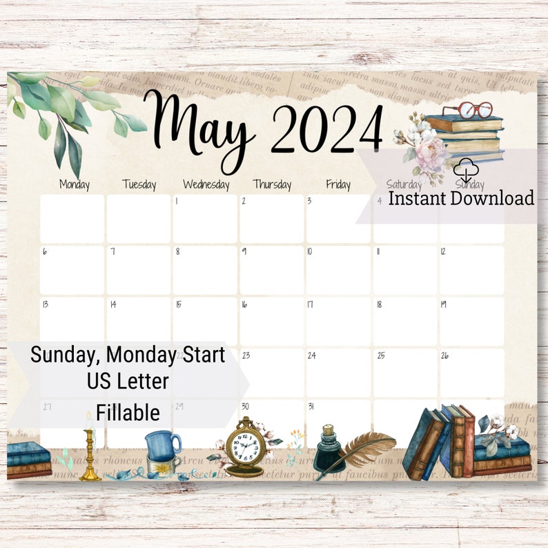 EDITABLE May 2024 Calendar, Academic Calendar, Homeschool Planner, Book