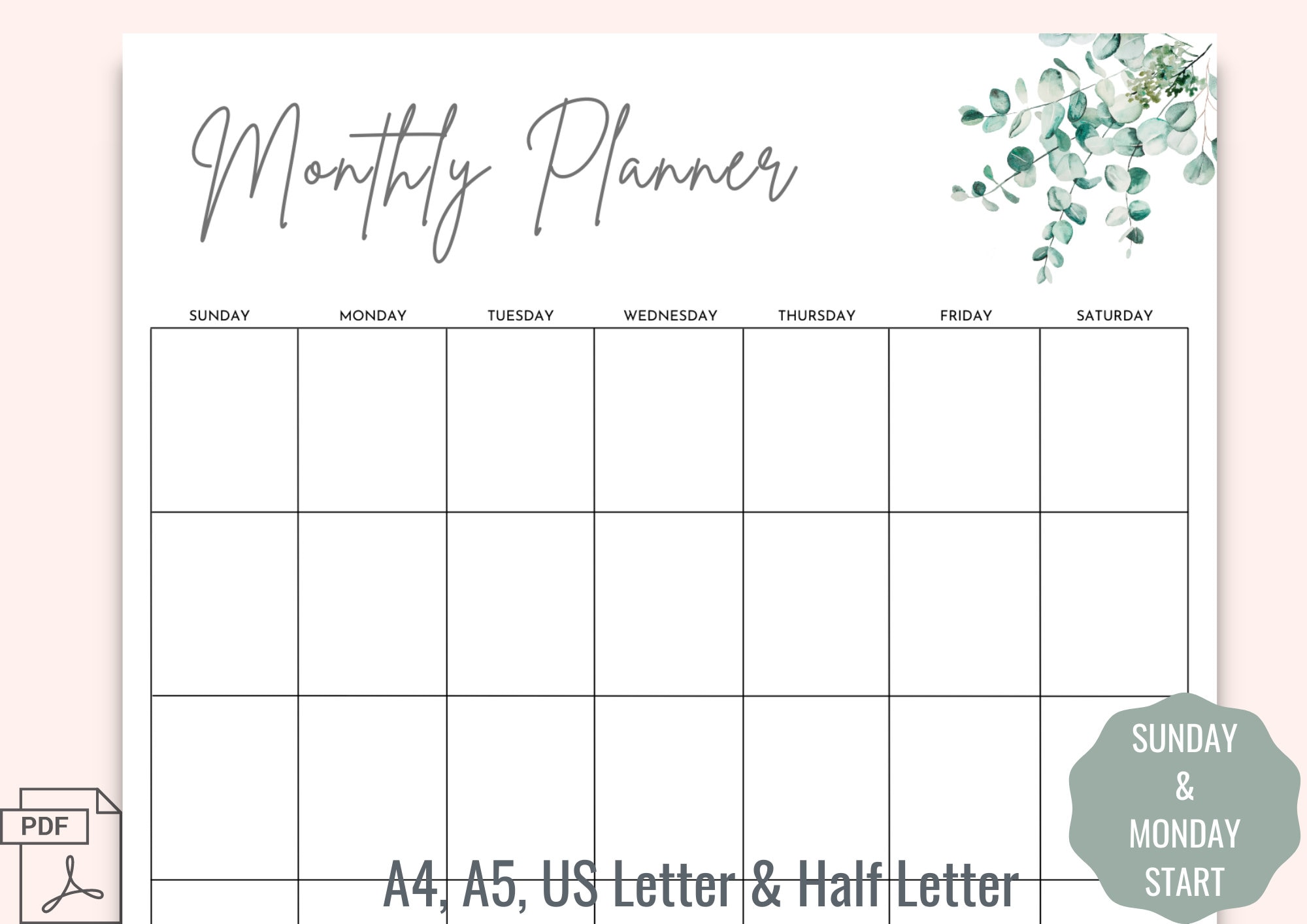 Printable Monthly Organizer , Minimalist Work Planner, Simple Monthly Schedule, Monthly Log, A4 ...