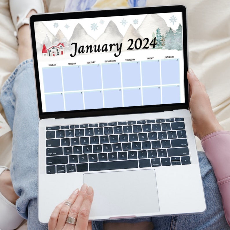EDITABLE January 2024 Calendar, Printable New Year 2024 Planner, Snowy