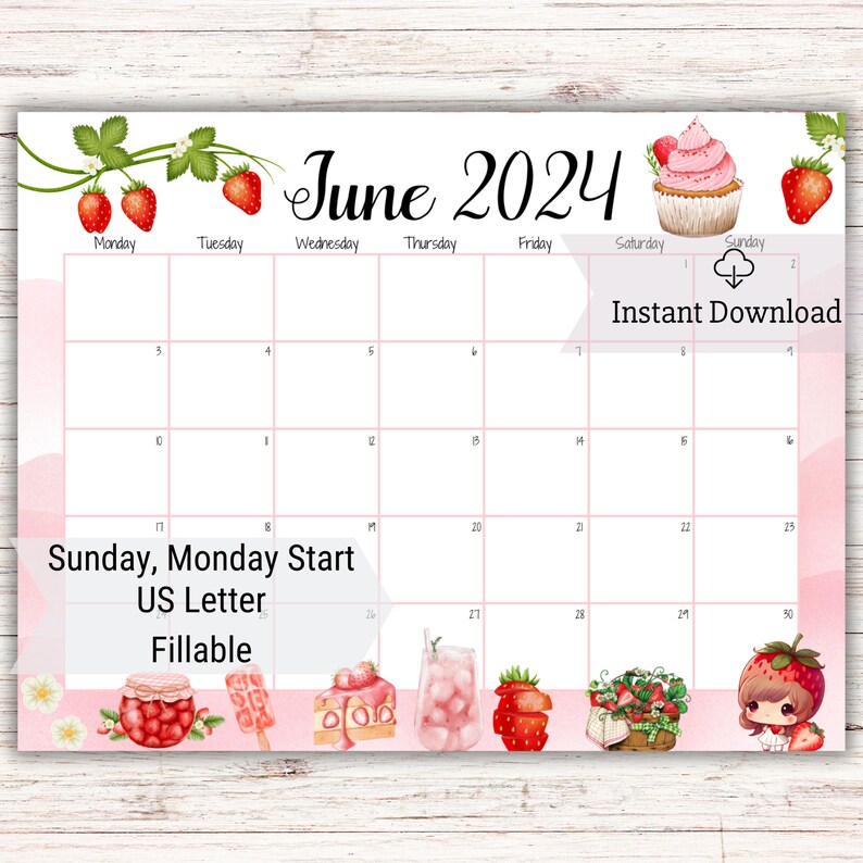 EDITABLE June 2024 Calendar, 2024 Summer Planner, Fillable June