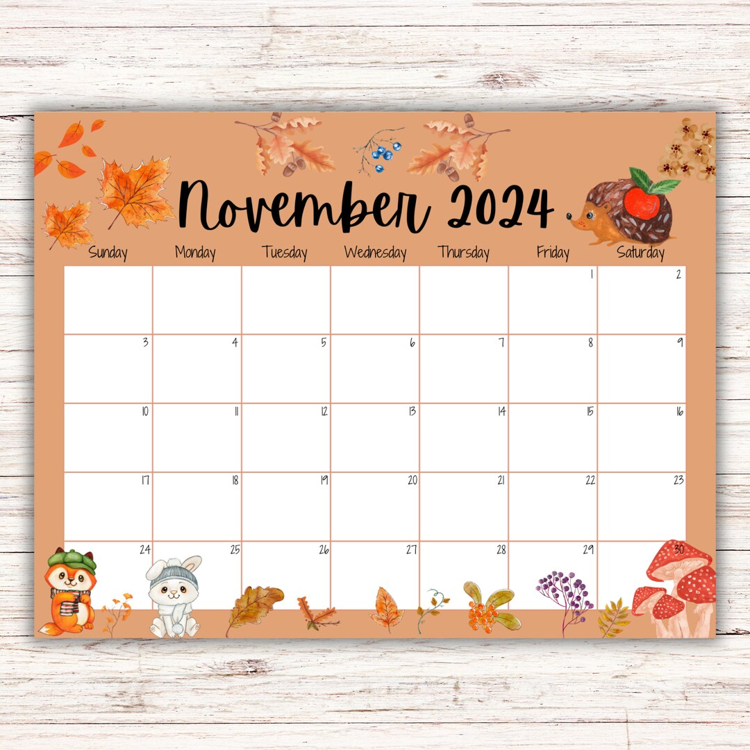 EDITABLE November 2024 Calendar, Beautiful Fall, Printable November Planner, Fillable Calendar ...