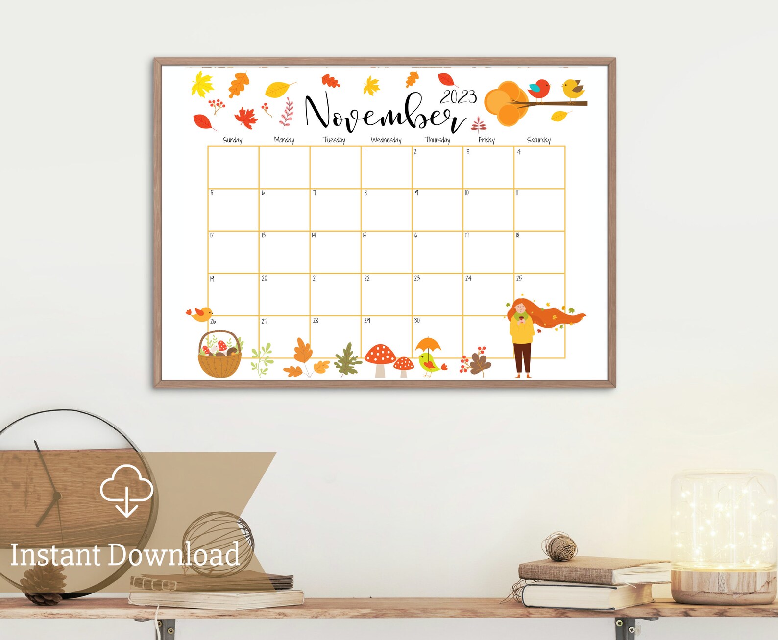EDITABLE November 2023 Calendar Fall Foliage Calendar for Etsy
