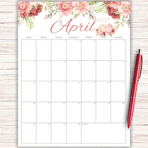 Editable 2025 April Monthly Planner, Digital April Planner, Cute Rabbit, Red Flower, Floral Minimalist Simple Calendar, Printable Schedule