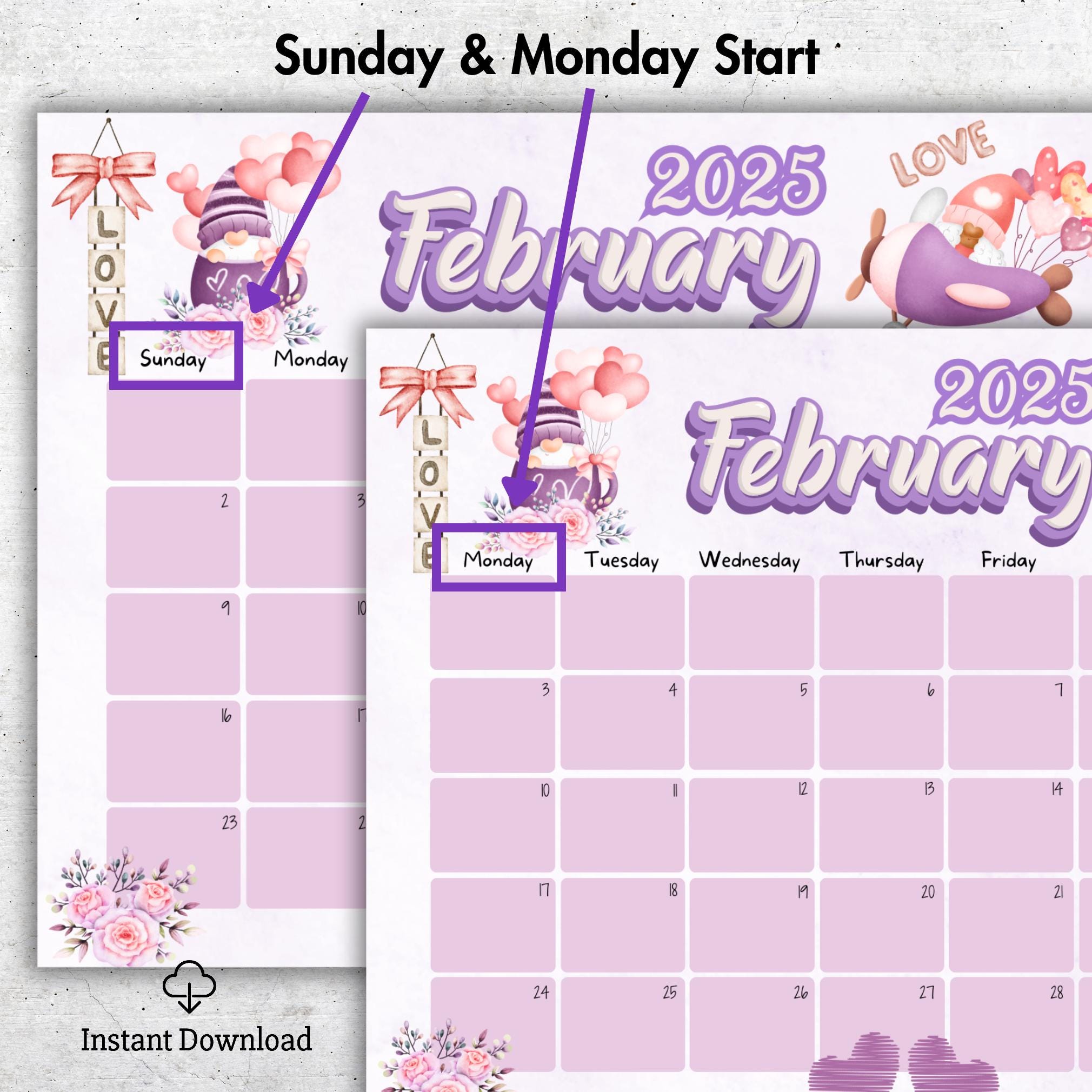 EDITABLE February 2025 Calendar, Valentine's Day, Homeschool, Loving Gnomes, Printable Calendar