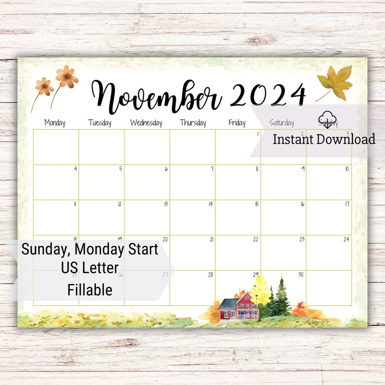 EDITABLE November 2024 Calendar, Monthly Schedule, Homeschool Calendar