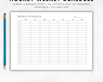 Horario semanal por horas, planificador semanal imprimible, resumen de la semana, agenda semanal, planificador de escritorio, lista de tareas semanales, planificador de trabajo