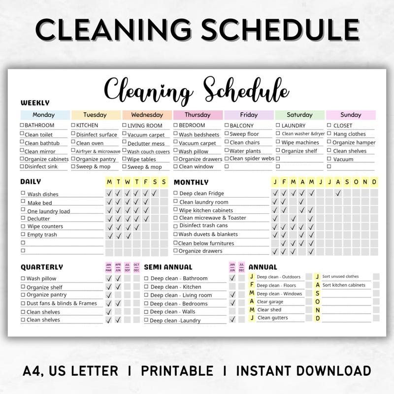 Cleaning Chart Etsy