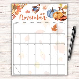 Calendario novembre 2025 MODIFICABILE, Bellissimi autunni e zucche, Agenda universitaria, Agenda stampabile, Compilabile, Programma mensile, Homeschool