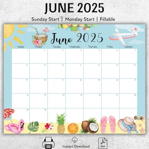 EDITABLE June 2025 Calendar, 2025 Summer Calendar,  Fillable June Calendar, Sweet Fruits, Printable 2025 June Planner, Wonderful Summer