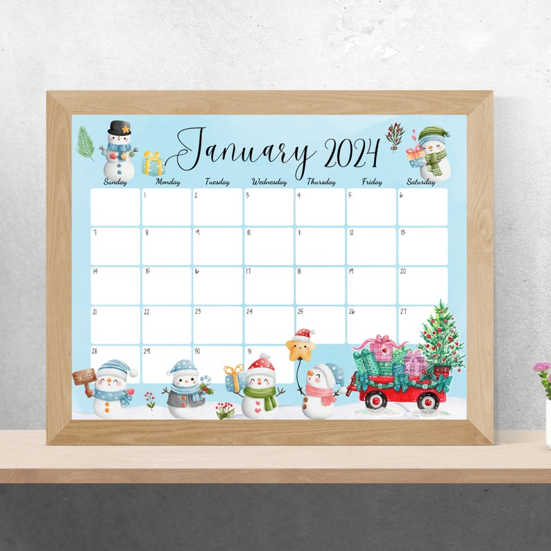 EDITABLE January 2024 Calendar Beautiful Winter Happy Etsy