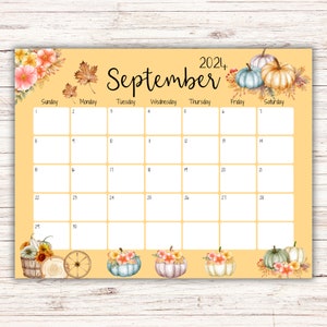 EDITABLE September 2024 Calendar, Homeschool Calendar, Kids Weekly Schedule, Beautiful Pumpkin, Colorful Flowers, Printable Fillable Planner
