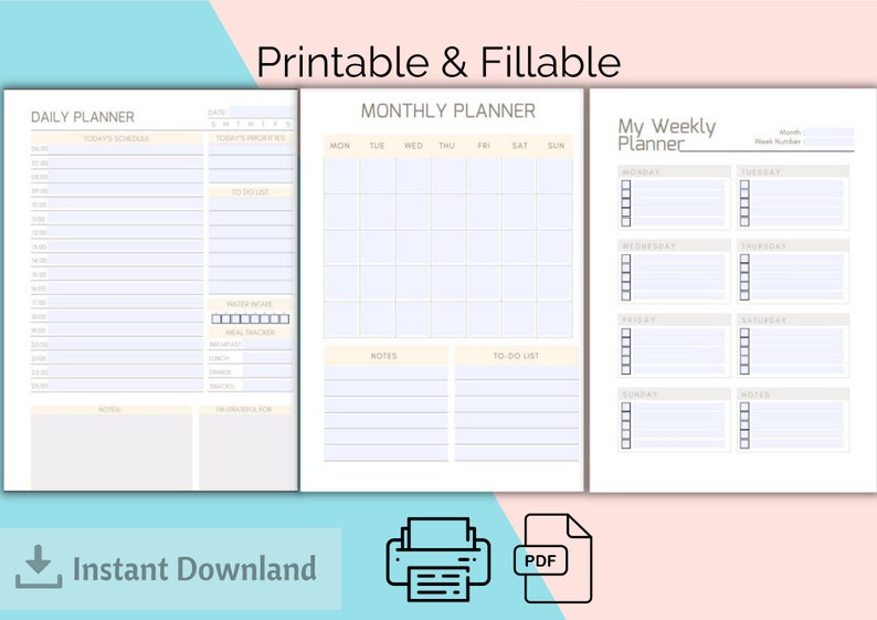 Minimalist Personal Planner Printable Life Organizer Hourly Etsy