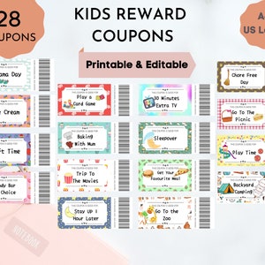 Printable Kids Reward Coupons, Editable Reward Coupons, Pre-filled ...