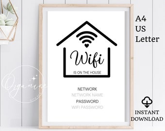 WIFI Password Sign Printable, Wifi Sign, Gift For the Home, Editable Guest Room Sign Template, Internet Password Restaurant, Bar Wifi Sign