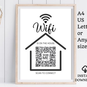 Printable Wifi QR Code Sign, Editable QR Code Sign, Scan to Connect, Custom WiFi QR Code Print, Airbnb Wifi Sign, Wifi Password Sign