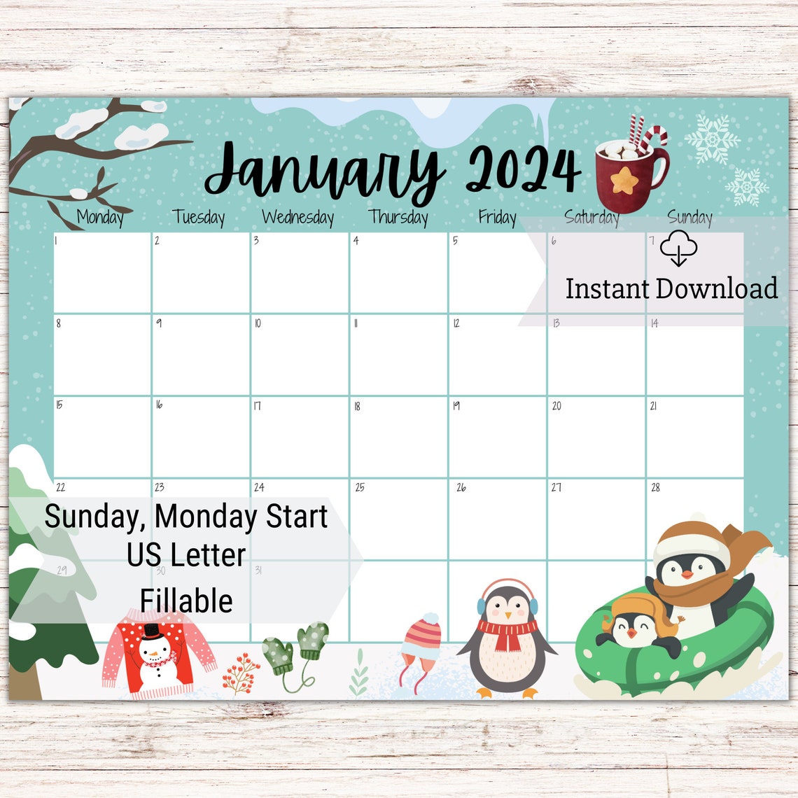 EDITABLE January 2024 Calendar, Monthly Schedule for Kids, Beautiful ...