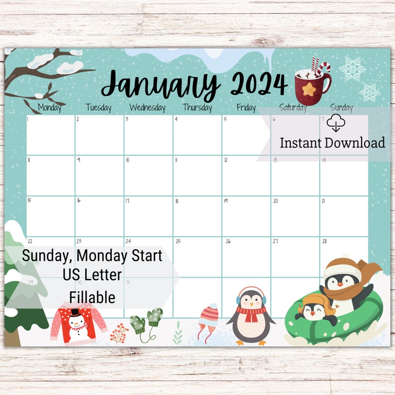 Buy EDITABLE January 2024 Calendar, Monthly Schedule for Kids