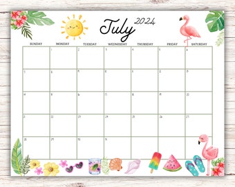 EDITABLE July 2024 Calendar, Beautiful Colorful Summer, Monthly Planner, Printable Homeschool Planner, Fillable Calendar, Instant Download