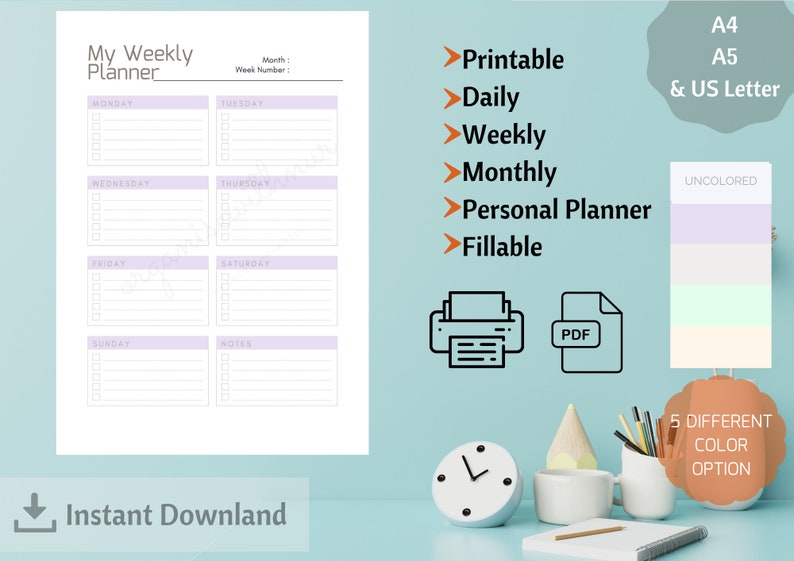 Minimalist Personal Planner Printable Life Organizer Hourly Etsy
