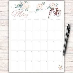 Editable 2025 May Planner, Printable May Calendar, Academic Calendar, Minimalist May Organizer, Simple, Floral, Vertical, Sunday, Fillable