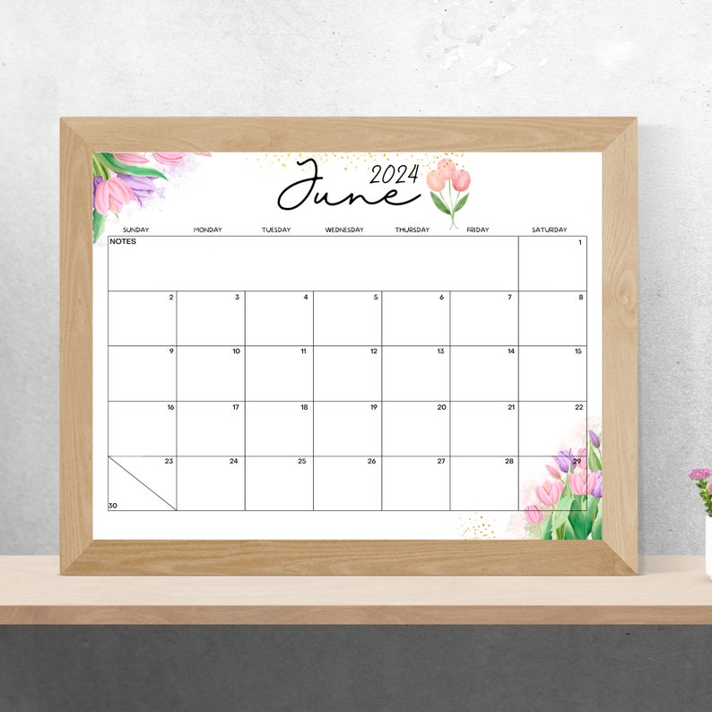 EDITABLE June 2024 Calendar, Printable June Calendar, Pink and Purple Beautiful Tulips, Fillable ...