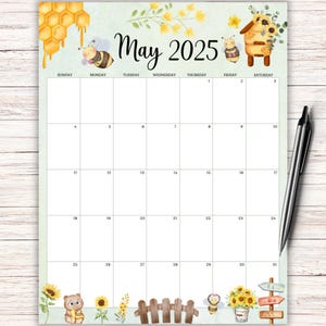 EDITABLE May 2025 Calendar, Kids Calendar School, Homeschool Planner, Cute Bees, Beautiful Sunflowers, Printable Calendar, Fillable Planner