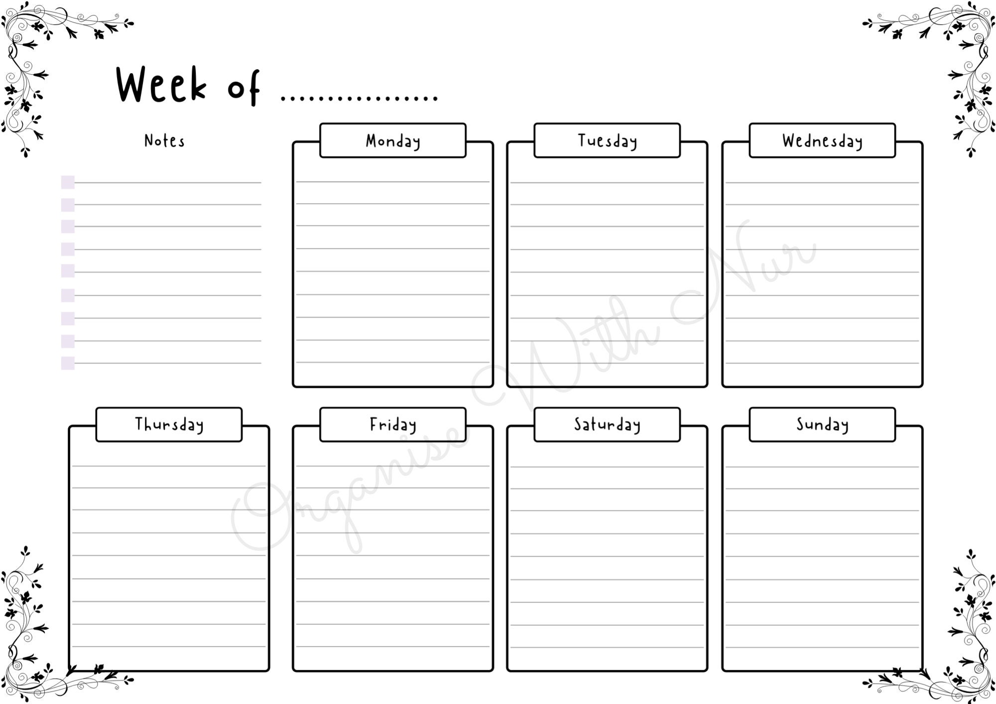 Premium Vector  Weekly planner. timetable for week with to do list. week  starts sunday. homework organizer template.