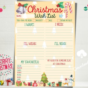 Lista de deseos navideños para niños, plantilla de lista de deseos navideñas imprimible, lista de deseos navideños para niños, lista de deseos de Papá Noel, carta a Papá Noel, niño, niña