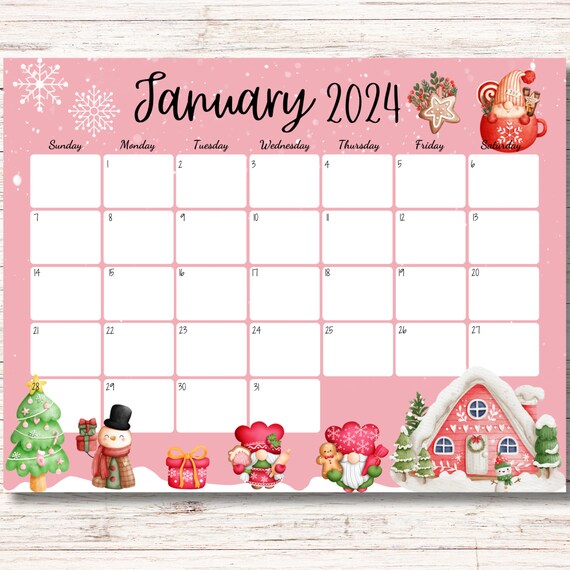 EDITABLE January 2024 Calendar, Cute Gnoms, Beautiful Winter, Happy New Year,  Printable Fillable Calendar Planner, Monthly Schedule for Kids - Etsy