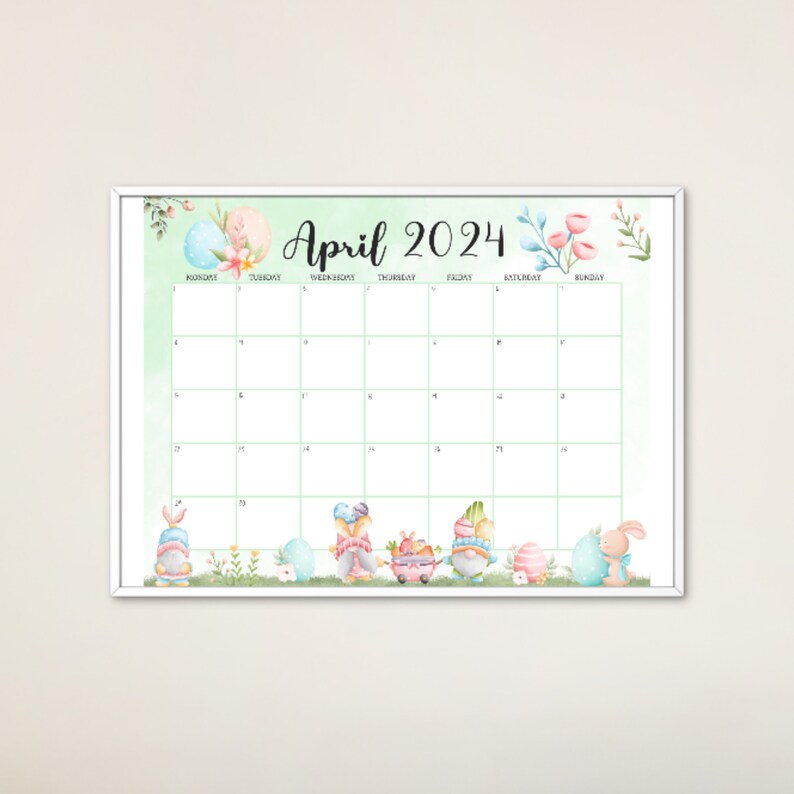 EDITABLE April 2024 Calendar, Homeschool Planner, Happy Easter Day With