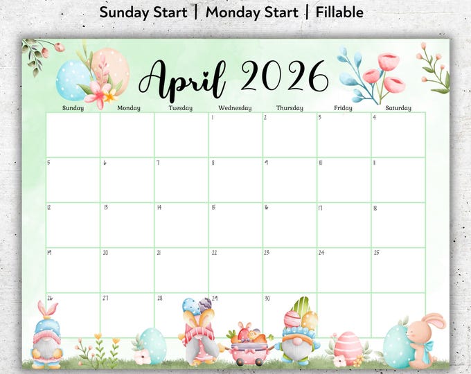 Editable April 2026 Calendar, Happy Easter With Cute Bunny, Printable ...