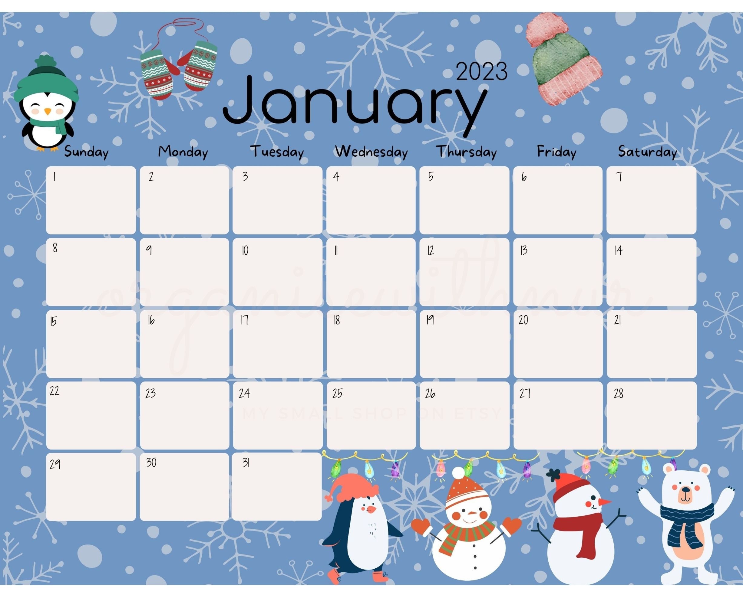 January Calendar - Etsy