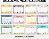 2025 2026 Academic Calendar Bundle, Printable Monthly Calendar PDF, Cute Kids Calendar, Fillable PDF, Sunday, Monday Start, Instant Download
