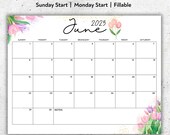 EDITABLE June 2025 Calendar, Printable June Calendar, Pink and Purple Beautiful Tulips, Fillable June Planner, June Monthly Schedule