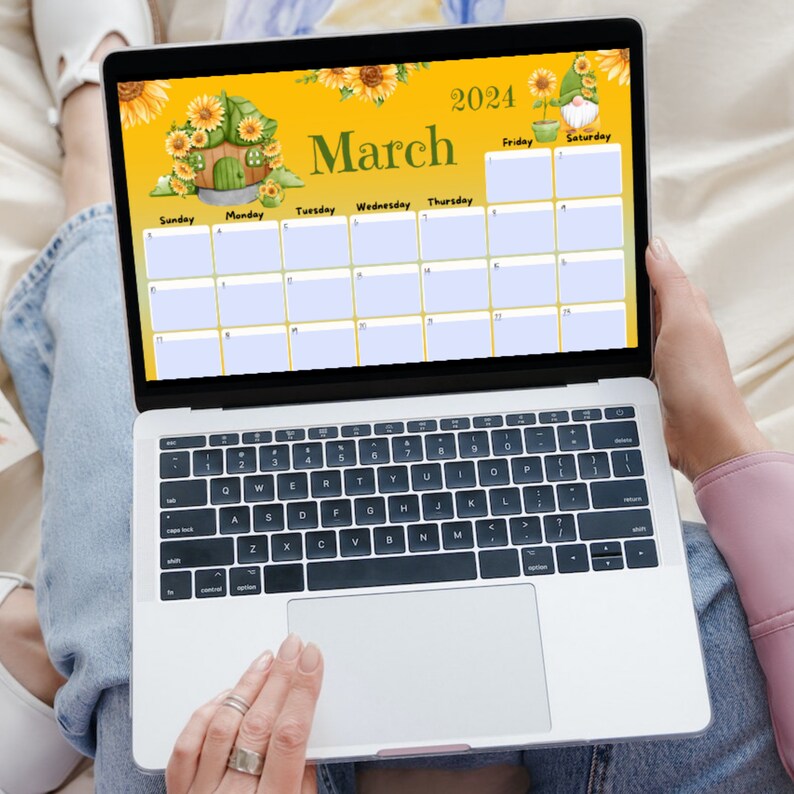 EDITABLE March 2024 Calendar, Fillable Calendar, Cute Gnomes, Happy St