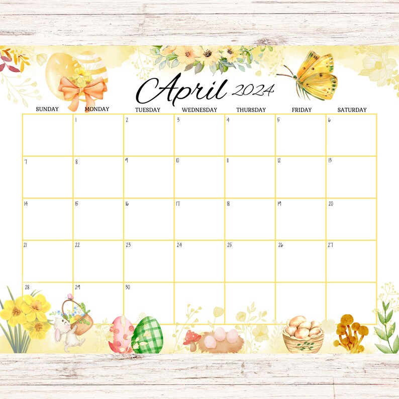 EDITABLE April 2024 Calendar, Printable, Fillable Monthly Planner, Kids
