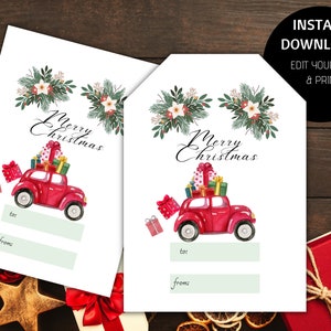 Printable Christmas Gift Tags, Template Merry Christmas Tag, Holiday Gift Tags, Christmas Treat Bag Tag, Instant Download, Set of 8, Label