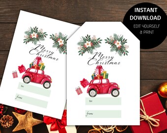 Printable Christmas Gift Tags, Template Merry Christmas Tag, Holiday Gift Tags, Christmas Treat Bag Tag, Instant Download, Set of 8, Label