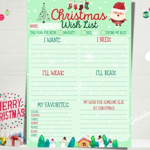 Weihnachten Wunschliste für Kinder, druckbare Feiertage Wunschlisten Vorlage, Kinder X-Mas Wunschliste, Weihnachtswunschliste, Brief an den Weihnachtsmann, Junge, Mädchen