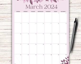 Editable 2024 March Calendar, Beautiful Monthly Calendar, March Daily Planner, Academic Planner, College Planner, Homeschool Planner, PDF