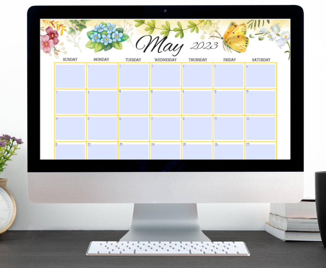 EDITABLE May 2023 Calendar Colorful Flowers Butterfly Etsy Editable may 2023 calendar colorful flowers butterfly etsy
