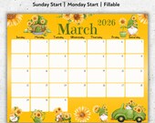EDITABLE March 2026 Calendar, Fillable Calendar, Cute Gnomes, Happy St. Patrick's Day, Beautiful Sunflowers, Monthly Schedule for Kids, PDF