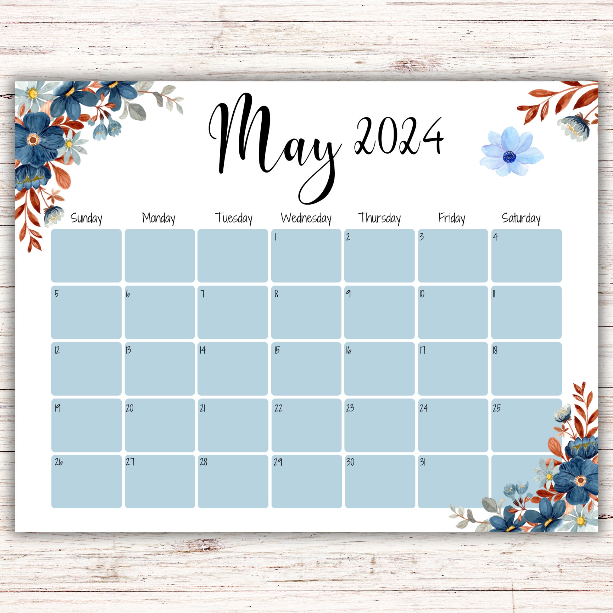 EDITABLE May 2024 Calendar, 2024 May Fillable Calendar, Printable May