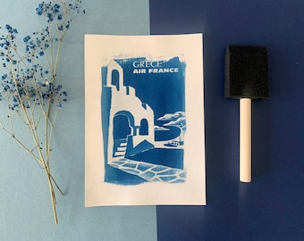 Cyanotype reproduction - Poster "Greece Air France"