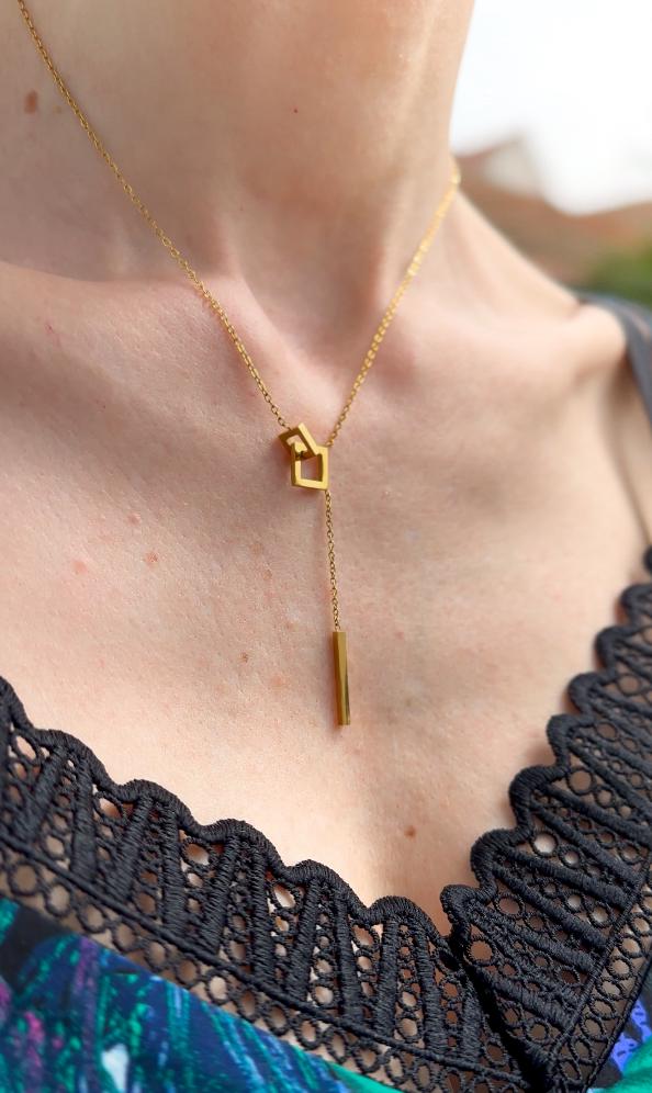 Collier fin chaine acier inoxydable pendentif motif géométrique / Collier femme minimaliste chaine fine