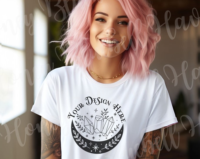 Featured listing image: Bella & Canvas 3001 TShirt Mockup | Bella Canvas 3001 Shirt | Digital Download Transparent PNG | Gothic Alt Diverse Style Woman Mockup