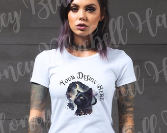 White Bella Canvas 3001 T-Shirt Mockup: Gothic Alt Woman (Digital Download)