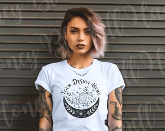 Bella & Canvas 3001 TShirt Mockup | White Bella Canvas 3001 Shirt | Digital Download Transparent PNG | Gothic Alt Diverse Style Woman Mockup
